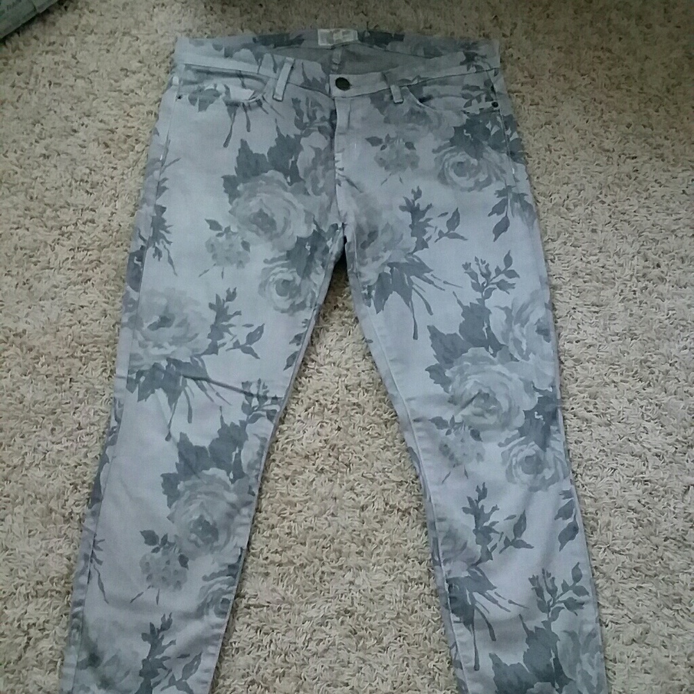 Current/Elliott The Stiletto Grey Floral Jeans, 31